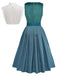 3PCS Teal 1950s Square Neck Velvet Dress & Floral Apron & Lace Top, vintage dress, retro fashion, rockabilly, pin-up fashion - perfect for women who love vintage and retro fashion