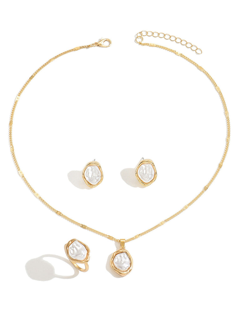 3PCS Vintage Baroque Pearl Alloy Jewelry Set, vintage fashion, retro style - perfect for women who love vintage and retro fashion