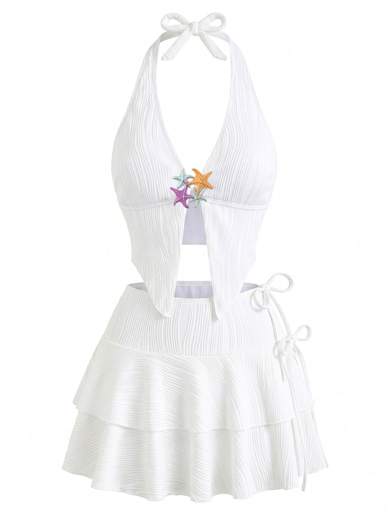 White 1950s Halter 3 Piece Tankini 3