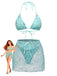 3PCS Y2K Crochet Sequin Halter Tie Triangle Bikini Set & Cover-Up - vintage swimsuit, pin-up swimwear for vintage lovers