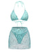 3PCS Y2K Crochet Sequin Halter Tie Triangle Bikini Set & Cover-Up - vintage swimsuit, pin-up swimwear for vintage lovers