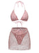 3PCS Y2K Crochet Sequin Halter Tie Triangle Bikini Set & Cover-Up, vintage swimsuit, pin-up swimwear, retro beach style, women, elegant
