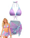 3PCS Y2K Halter Ombre Bikini Set & Cover-Up, vintage swimsuit, pin-up swimwear - perfect for women who love vintage and retro fashion