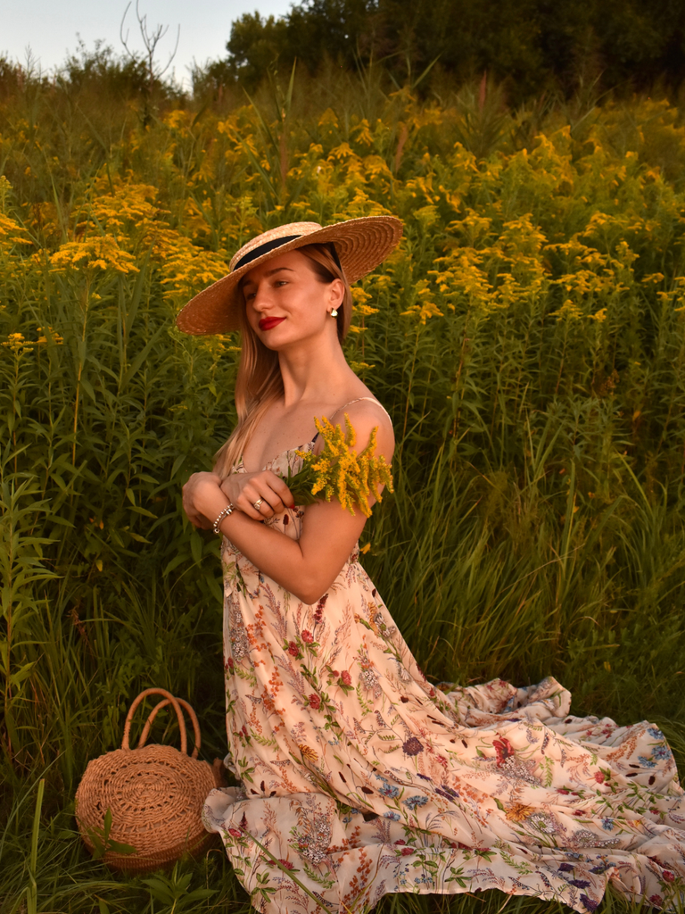 Multicolor 1930s Floral V-Neck Bohemian Slip Dress