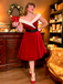 Red 1950s Christmas Off-Shoulder Velvet Dress