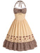 [Pre-Sale] 1950s Halter Gingham Caramel Pudding Bow Tiered Dress, vintage dress, retro fashion, rockabilly, pin-up fashion - perfect for women who love vintage and retro fashion
