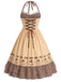 [Pre-Sale] 1950s Halter Gingham Caramel Pudding Bow Tiered Dress, vintage dress, retro fashion, rockabilly, pin-up fashion - perfect for women who love vintage and retro fashion
