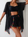 4PCS 1970s Boho Striped Bikini & Fringe Cover-Up Set - vintage fashion, retro style