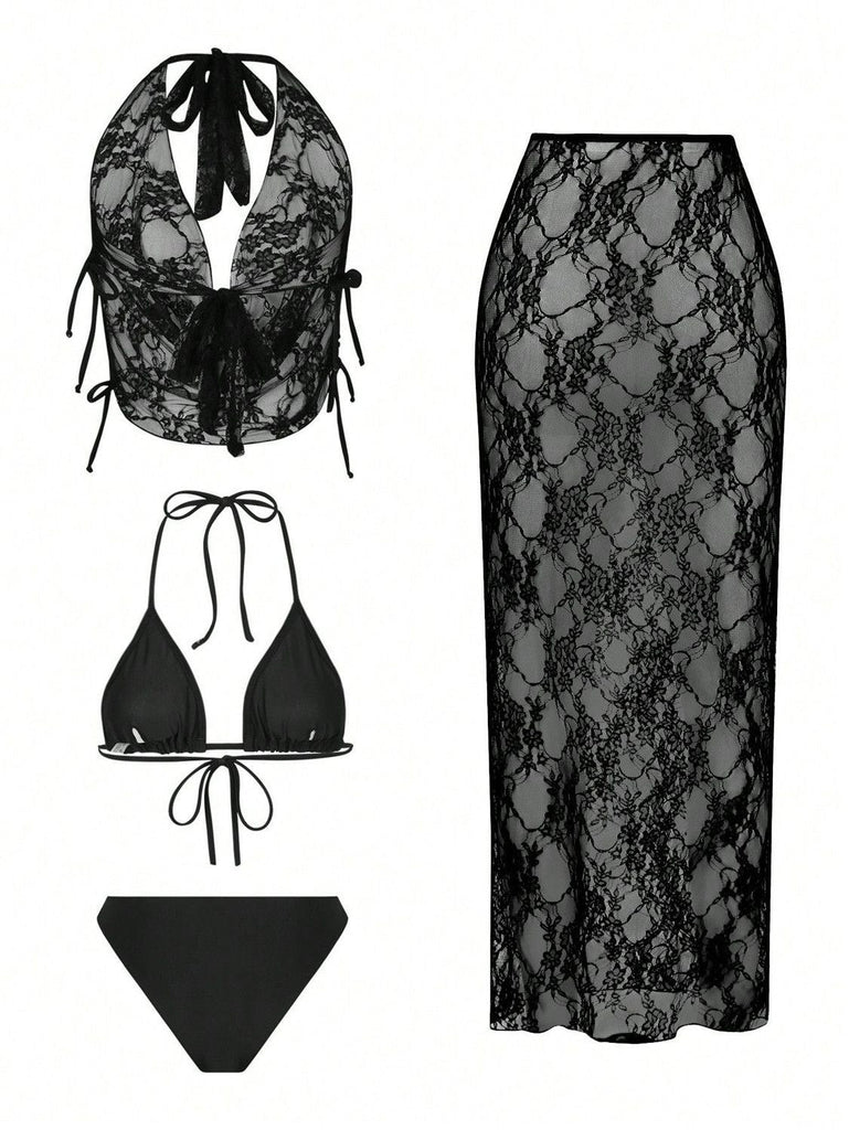1980s Lace 3 Piece Bikini Set 2