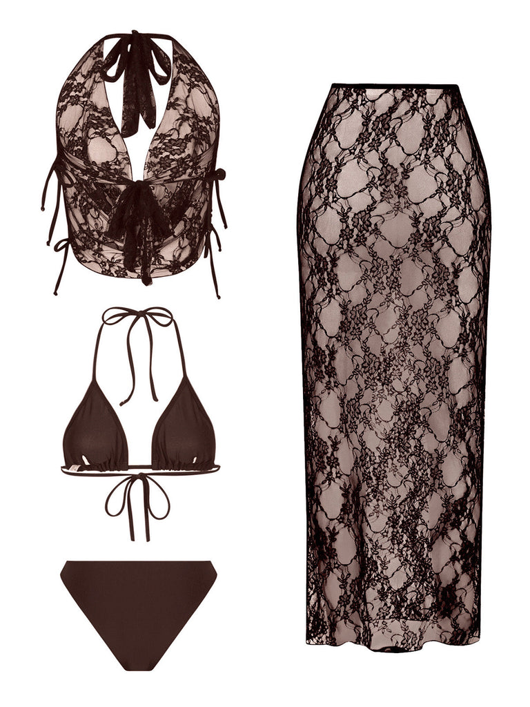 1980s Lace 3 Piece Bikini Set 6