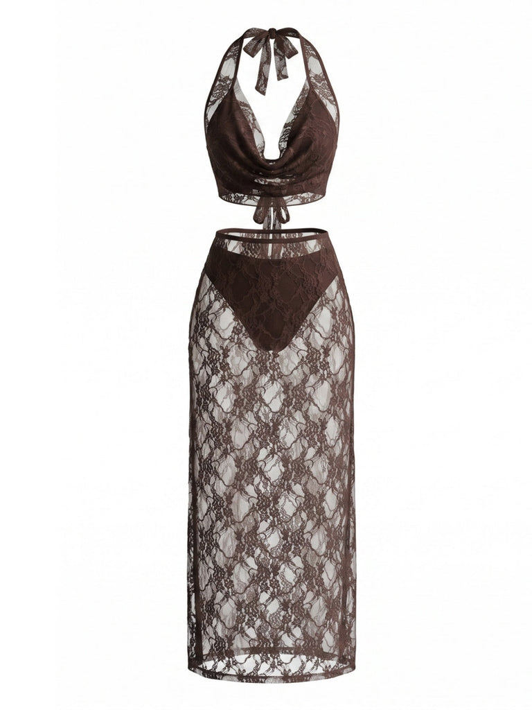1980s Lace 3 Piece Bikini Set 4