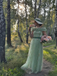 Green 1930s Floral Embroidered Mesh Strapless Dress