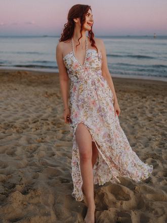 Multicolor 1930s Floral Halter Maxi Dress