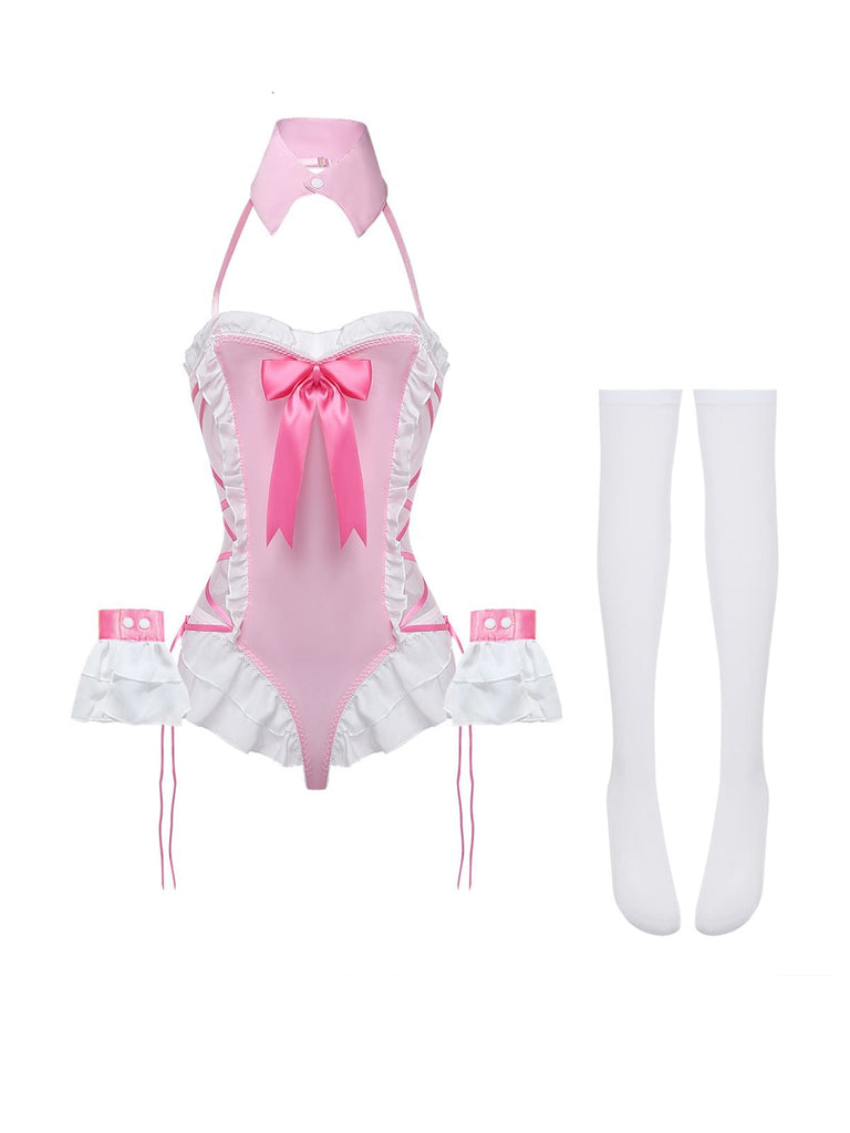 5PCS 1980s Bunny Girl Open Crotch Bodysuit Lingerie | vintage lingerie, retro nightgown, elegant sleepwear - perfect for retro fashion enthusiasts