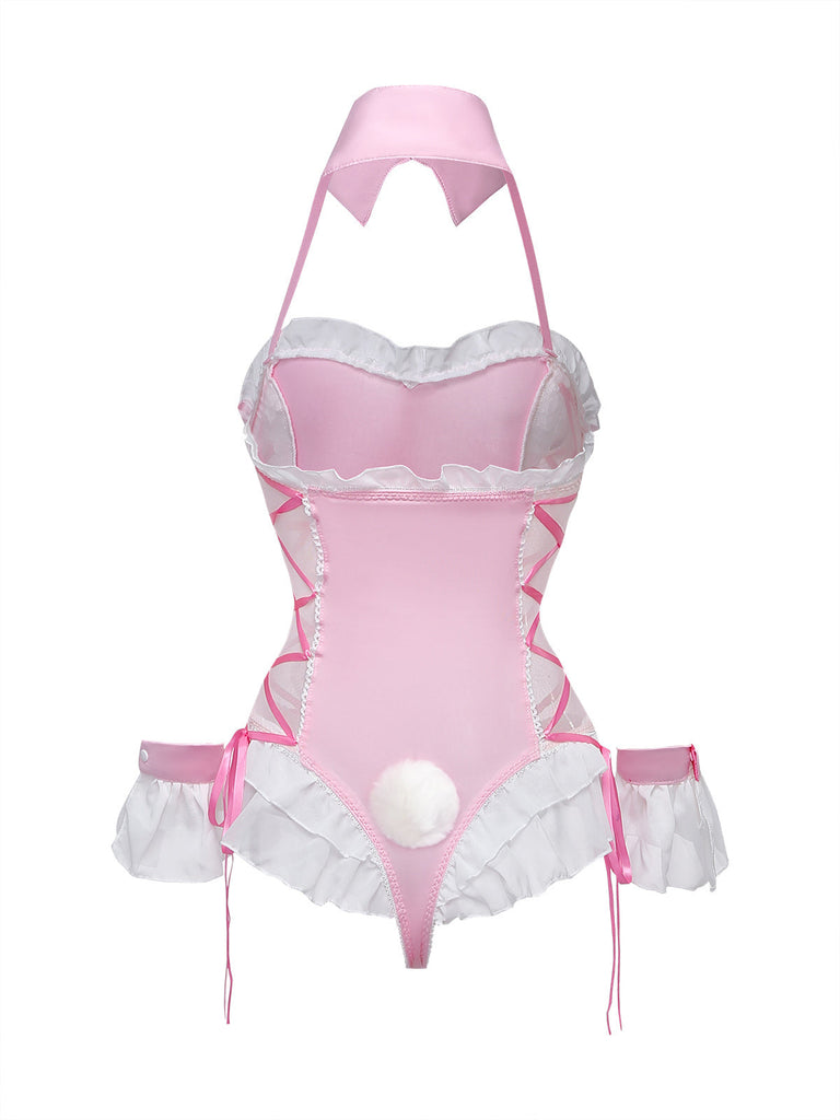 5PCS 1980s Bunny Girl Open Crotch Bodysuit Lingerie: beautiful vintage lingerie, retro nightgown, elegant sleepwear with timeless appeal