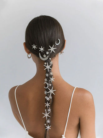 5PCS Silver Ses Crystal Star Moon HairPin Set - vintage fashion, retro style