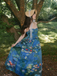 Blue 1950s Water Lily Sweetheart Strapless Dress