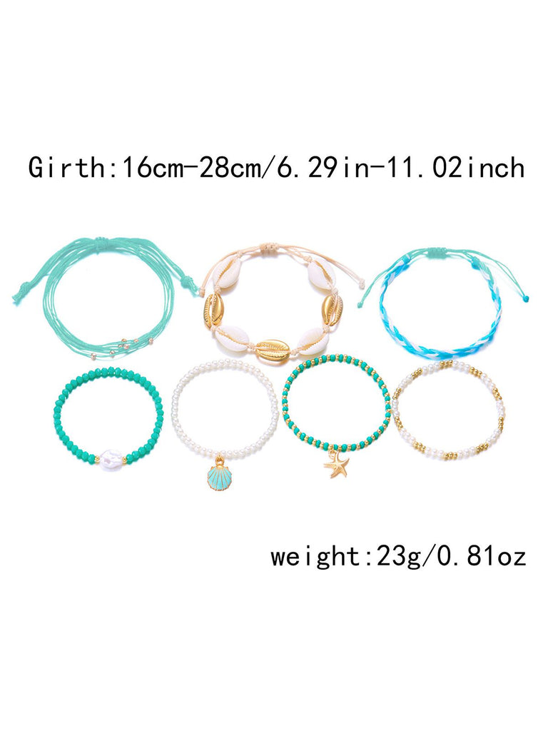 7PCS Blue Shell Beaded Braided Layered Bracelet Set - vintage fashion, retro style for vintage lovers