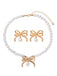 Alloy Pearl Bow Necklace & Earrings Set - vintage fashion, retro style