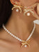 Alloy Pearl Bow Necklace & Earrings Set - vintage fashion, retro style