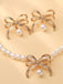 Alloy Pearl Bow Necklace & Earrings Set - vintage fashion, retro style