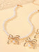 Alloy Pearl Bow Necklace & Earrings Set - vintage fashion, retro style