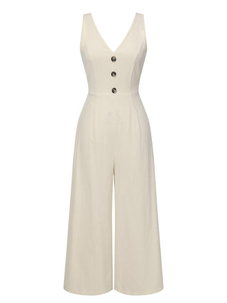 Apricot 1930s Solid Button Bow Jumpsuit, vintage romper, retro jumpsuit - perfect for women who love vintage and retro fashion