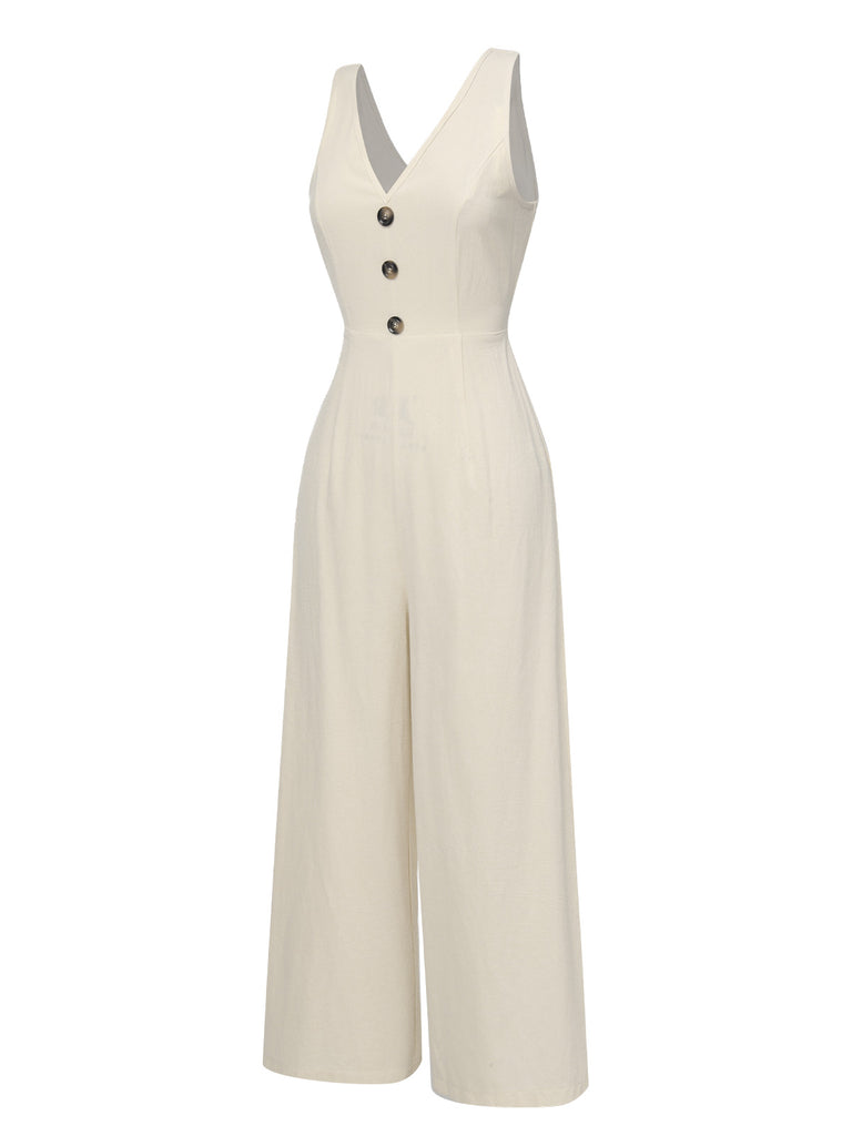 Apricot 1930s Solid Button Bow Jumpsuit, vintage romper, retro jumpsuit - perfect for women who love vintage and retro fashion