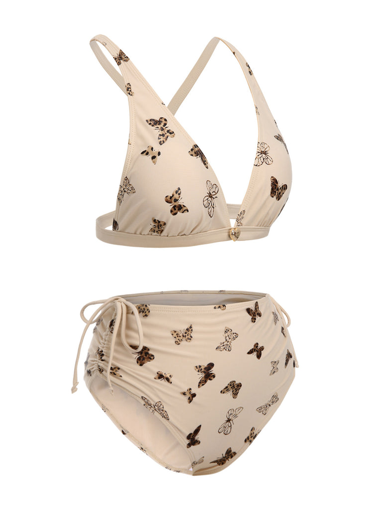 Apricot 1950s Butterfly Mesh Lace-Up Swimsuit, vintage swimsuit, pin-up swimwear - perfect for women who love vintage and retro fashion