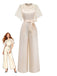Apricot 1950s Floral Lace Satin Bow Belt Jumpsuit - vintage jumpsuit, retro fashion