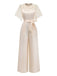 Apricot 1950s Floral Lace Satin Bow Belt Jumpsuit - vintage jumpsuit, retro fashion