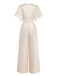 Apricot 1950s Floral Lace Satin Bow Belt Jumpsuit - vintage jumpsuit, retro fashion