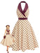Apricot 1950s Polka Dot Satin Shawl Collar Halter Dress, vintage dress, retro fashion, rockabilly, pin-up fashion - perfect for women who love vintage and retro fashion