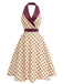 Apricot 1950s Polka Dot Satin Shawl Collar Halter Dress, vintage dress, retro fashion, rockabilly, pin-up fashion - perfect for women who love vintage and retro fashion