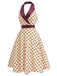 Apricot 1950s Polka Dot Satin Shawl Collar Halter Dress, vintage dress, retro fashion, rockabilly, pin-up fashion - perfect for women who love vintage and retro fashion