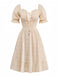 Apricot 1950s Solid Cotton Tie-Back Smocked Dress - vintage dress, retro fashion, rockabilly