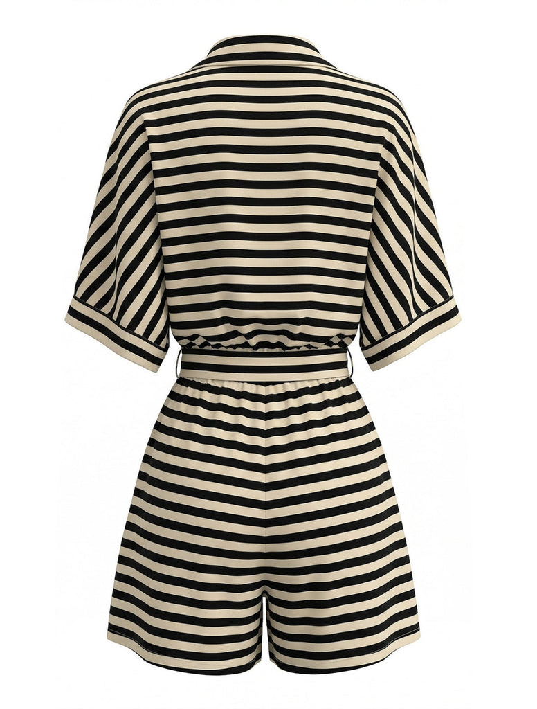 Apricot & Black 1980s Striped One Piece Romper 4