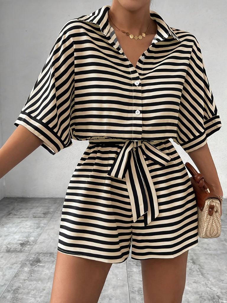 Apricot & Black 1980s Striped One Piece Romper 6