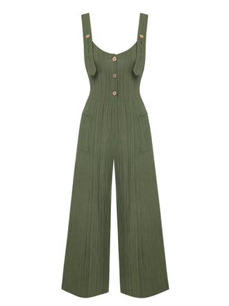 Army Green 1930s Loose Pleated Jumpsuit, vintage romper, retro jumpsuit - perfect for women who love vintage and retro fashion