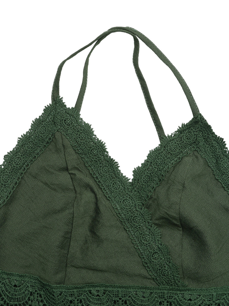 Army Green 1950s Lace V-Neck Backless Spaghetti Strap Dress, vintage dress, retro fashion, rockabilly, pin-up fashion - perfect for women who love vintage and retro fashion