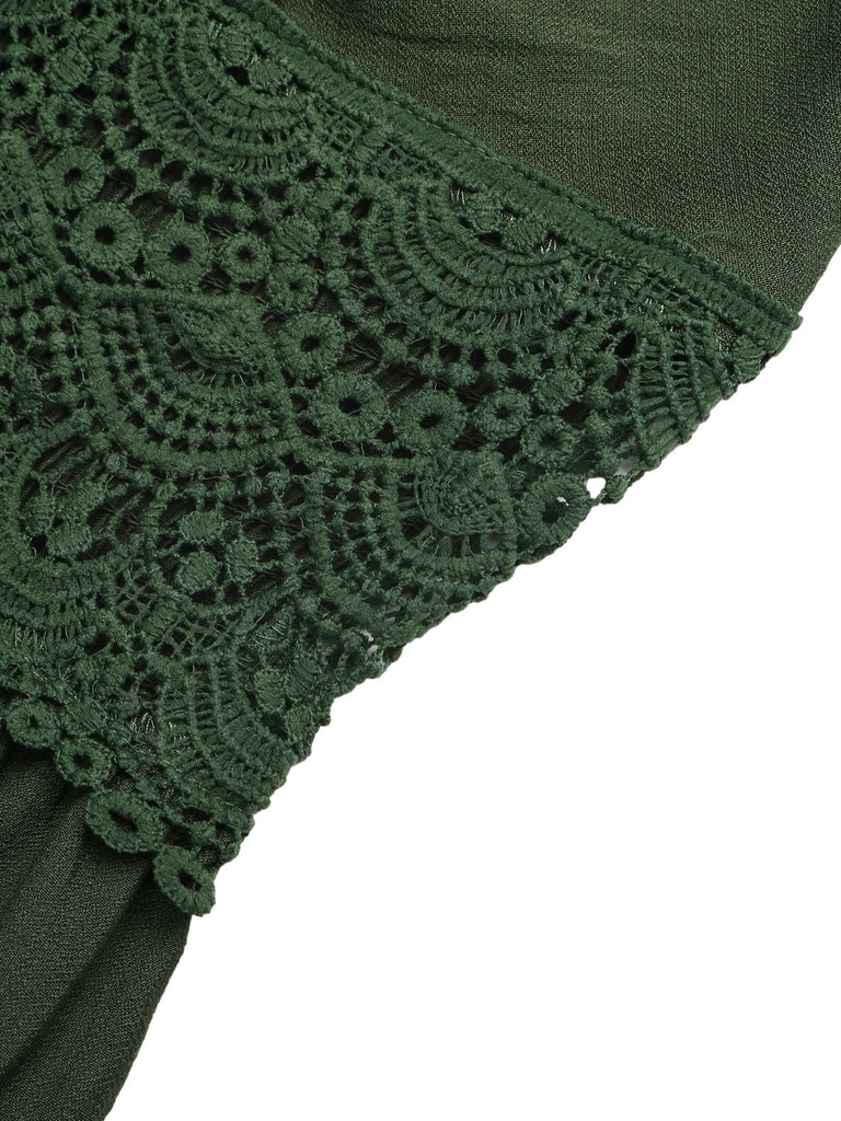 Army Green 1950s Lace V-Neck Backless Spaghetti Strap Dress, vintage dress, retro fashion, rockabilly, pin-up fashion - perfect for women who love vintage and retro fashion