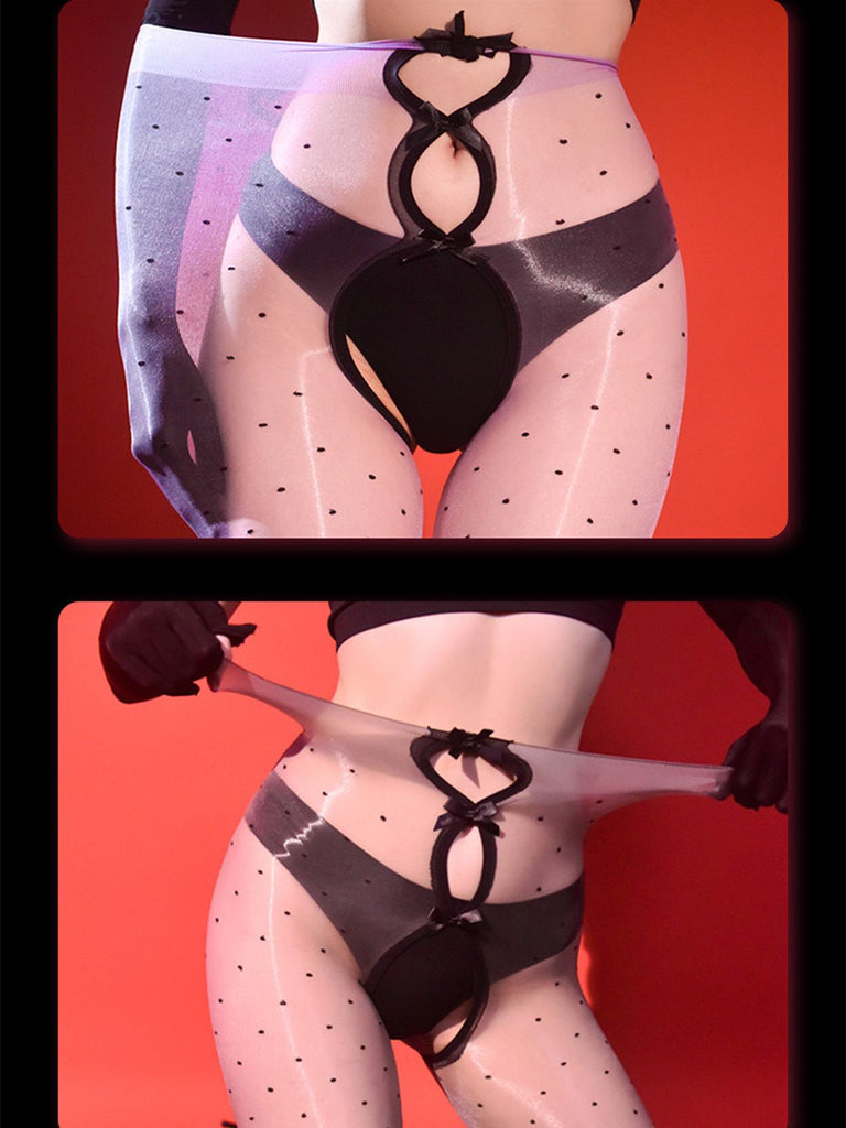 Aurora Polka Dot Bow Crotchless Tights - vintage fashion, retro style