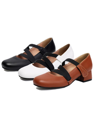 Ballet-Inspired Bungee Leather Chunky Heel Shoes - vintage shoes, retro heels, elegant red