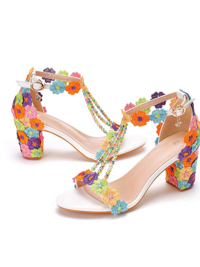 She finds her vintage story in this Beaded Flower Hand Embroidered High Heeled Sandals