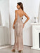 This Beige 1920s Spaghetti Straps Sequined Split Dress wraps her in 1920s elegance, one twirl at a time