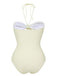 Beige 1930s 3D Flowers Halter One-Piece Swimsuit, vintage swimsuit, pin-up swimwear - perfect for women who love vintage and retro fashion