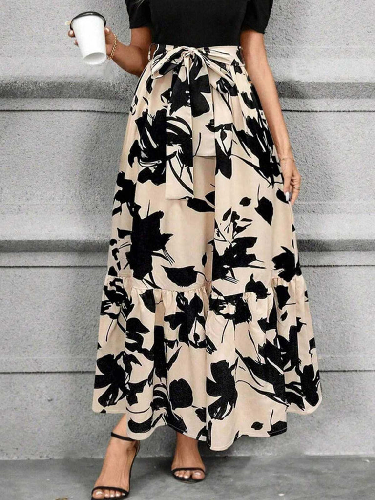 Beige 1930s Floral Silhouette A-Line Skirt — because 1930s glamour deserves an encore