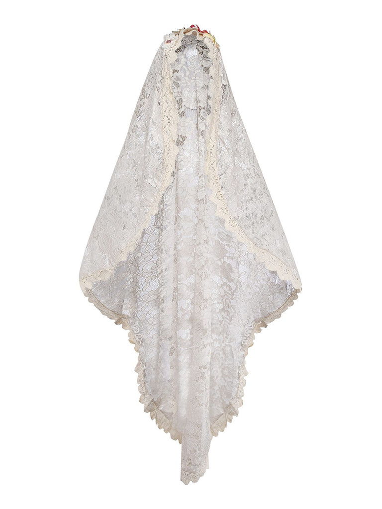 Beige 1930s Halloween Vampire Bride Lace Dress Set - vintage dress, retro fashion