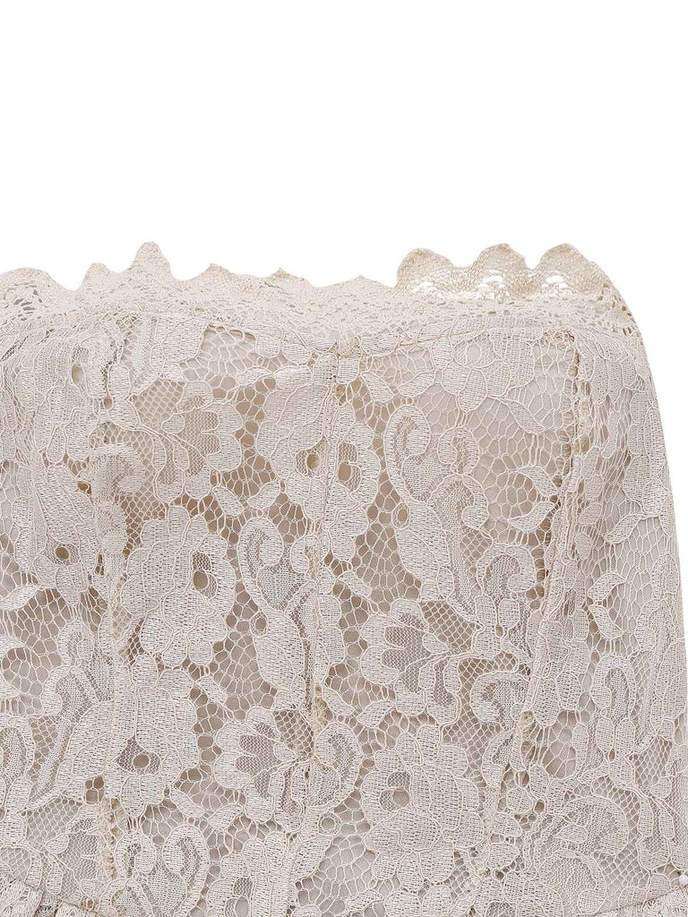 Beige 1930s Halloween Vampire Bride Lace Dress Set - vintage dress, retro fashion