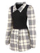 Beige 1930s Plaid Patchwork Puff Sleeve Lapel Shirt, vintage fashion, retro style - perfect for women who love vintage and retro fashion